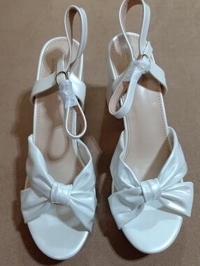 VILOPORLOR Women's White Chunky Platform Open Toe Bowknot  Sandals Size 10